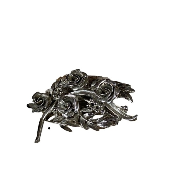 Vintage Silver Tone Roses Brooch - Picture 4 of 10